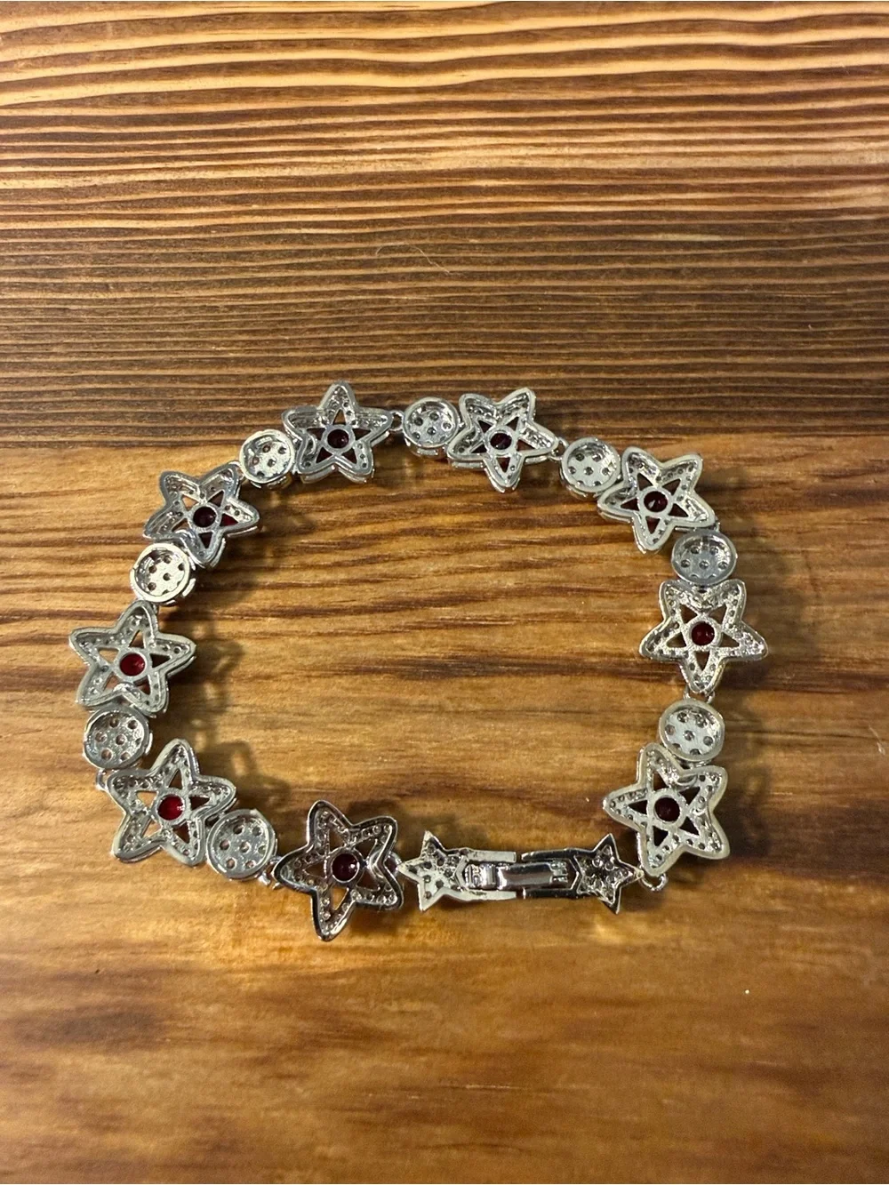 Silver Red Star Crystal Link Bracelet - Silver Tone S-Steel